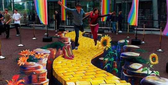 3d-streetpainting-3d-streetart-anamorphic-urban-art-madonnara-anamorfico-arte-chalk-street-artist-adry-del-rocio-ruben-poncia-yellow-road